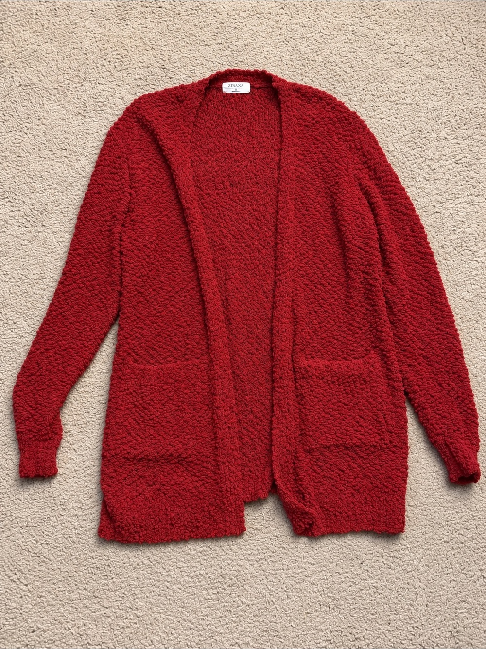 Zenana Outfitters Open-Front Red Textured Cardigan